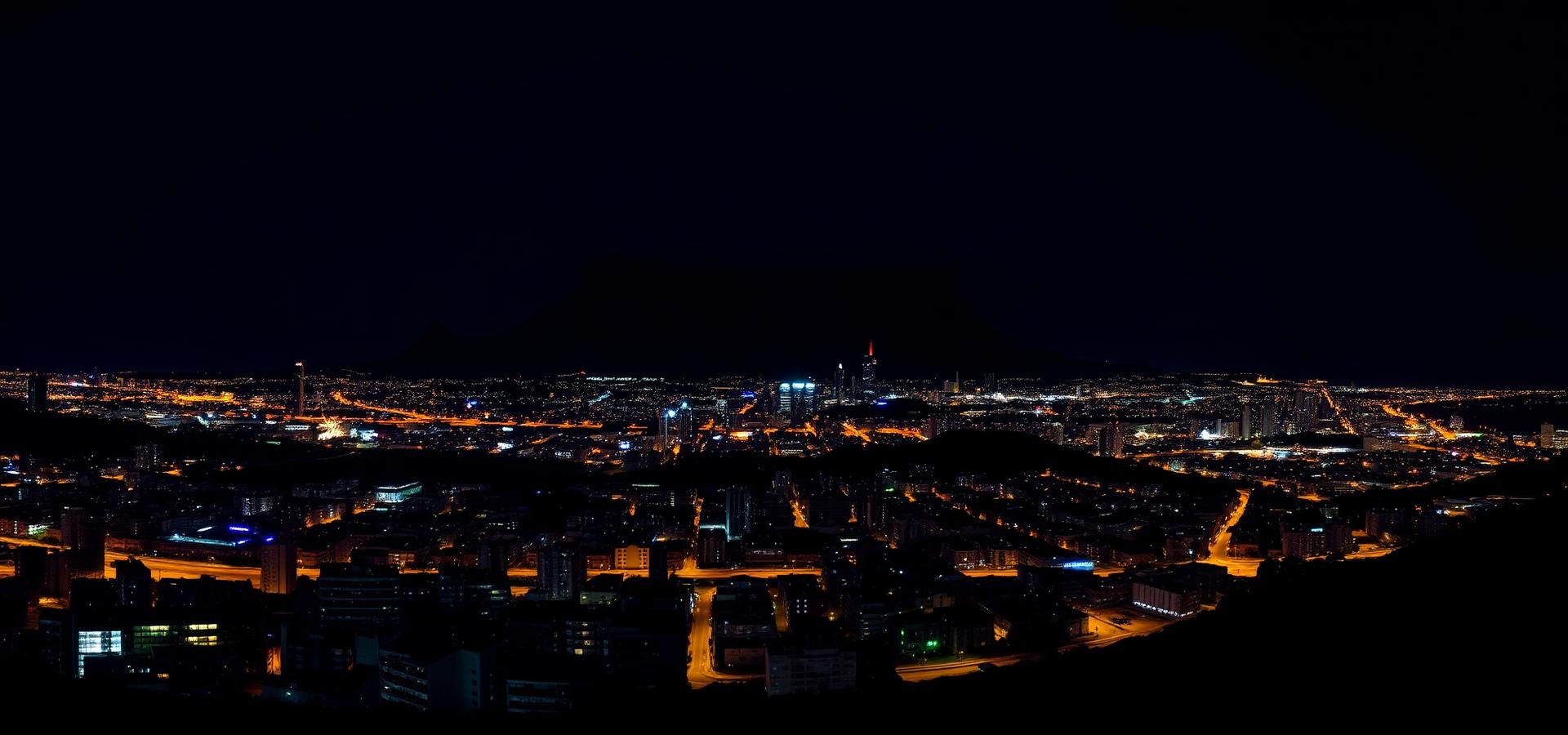 Cape Town city lights at night with Table Mountain