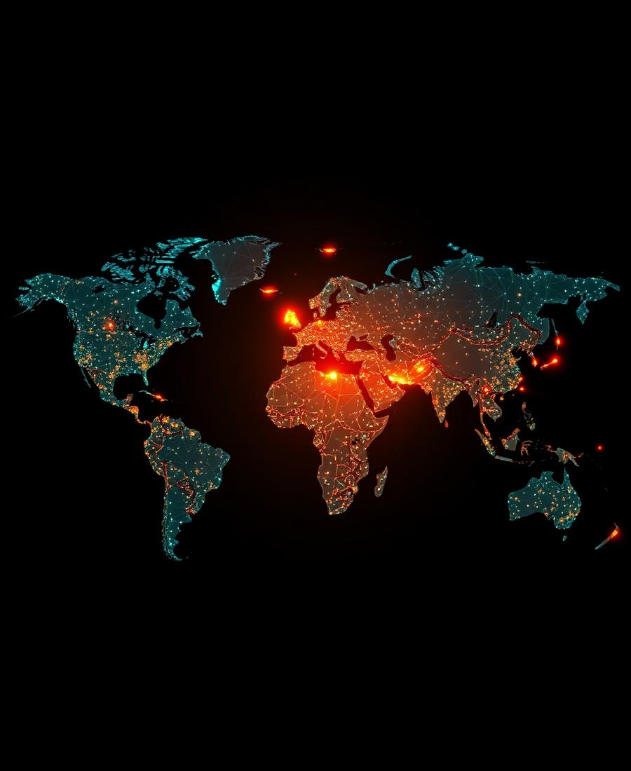 Glowing world map of language connections