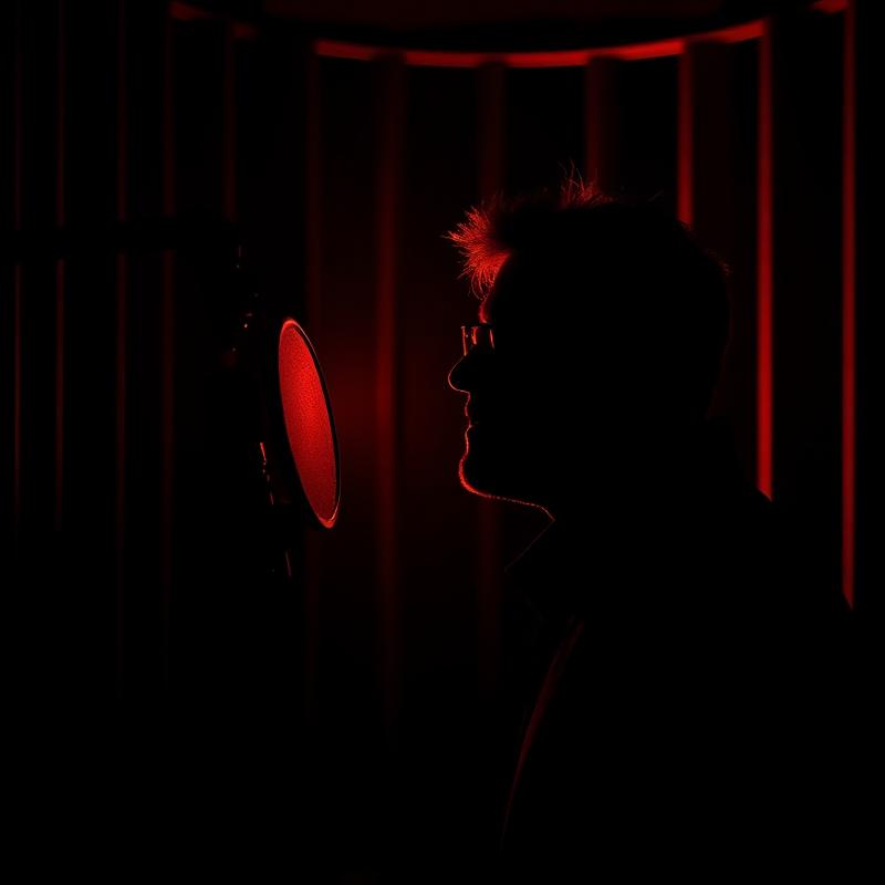 Voice artist recording in a studio booth